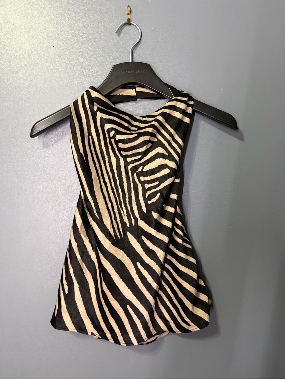 H&M Halter Backless Zebra Print Top - Black & Cream